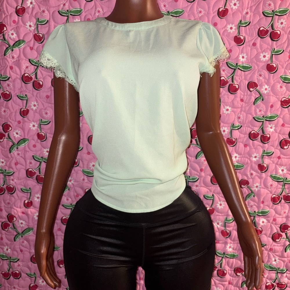 Mint Green Lace Trim Women's Top